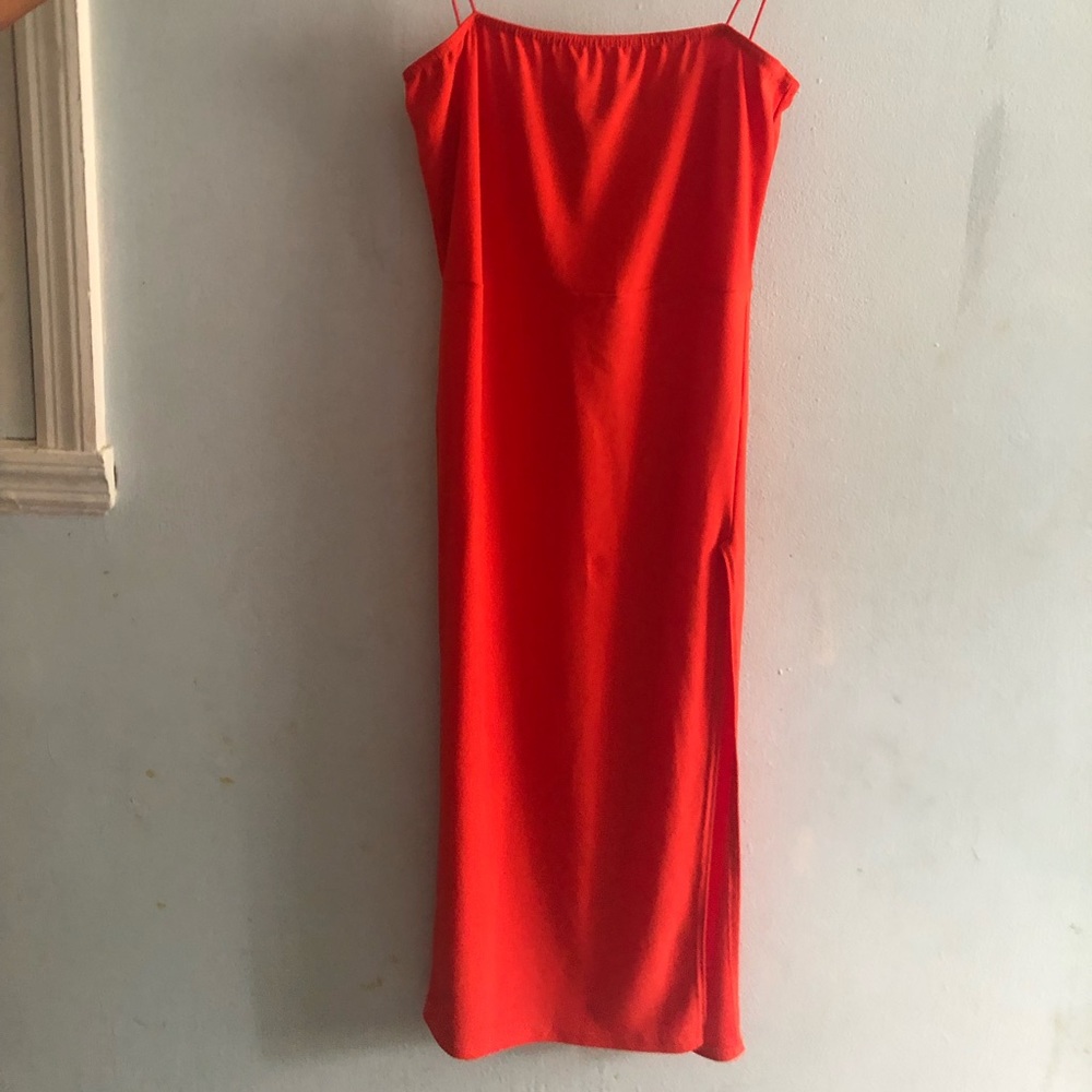 Boohoo Strappy Square Neck Thigh Split Midi Dress